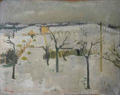Maurice BRIANCHON Maurice BRIANCHON (1899-1979) - Snow - Oil on cardboard signed...
