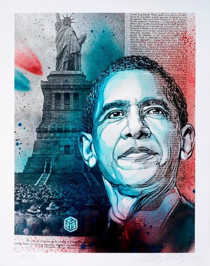 C215 C215 - Obama Love France - Lithograph signed and numbered 100 copies - 40 x...
