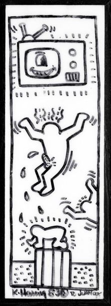 KEITH HARING Keith HARING- Eros Baby , 1983 -Marker on opaline - 23 x 8 cm - Certificate...