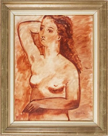 Maurice SAVIN Maurice SAVIN (1894- 1973) - Femme nue se coiffant - Huile sur toile...