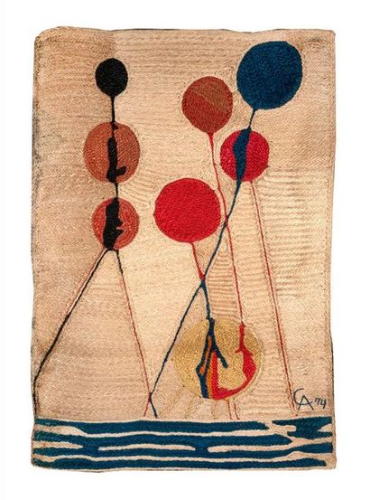 Alexandre Calder Alexandre CALDER (1898-1976)- Tapestry in jute canvas monogrammed...