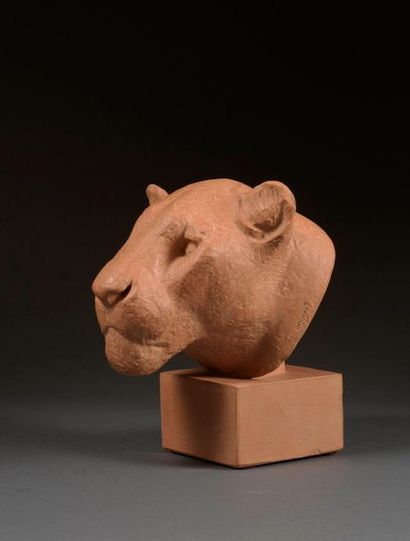 Georges Guyot Georges GUYOT (1885-1973) - Lioness's head - Pink terracotta, natural...