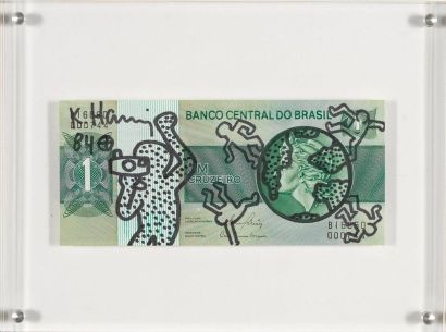 KEITH HARING Keith HARING (1958-1990) - Banco Do Brasil bill - signé et daté (19)84...