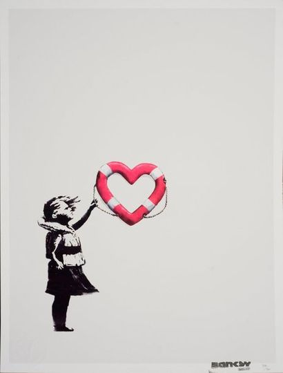 BANKSY Banksy X Post Modern Vandal - Girl With Heart Shaped Float - Sérigraphie en...