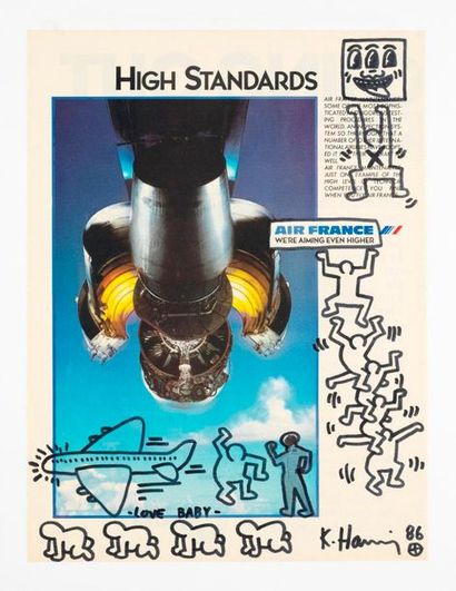 KEITH HARING Keith HARING (1958-1990) - Air France -Drawing in black ink on catalog...