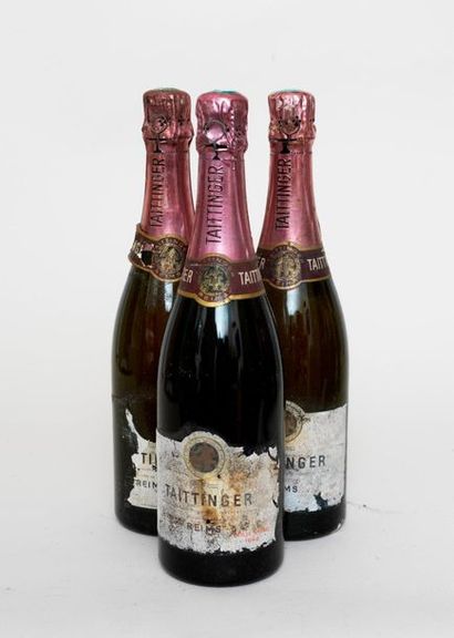 Taittinger 3 bouteillles CHAMPAGNE TAITTINGER 1962 Brut rosé (niveaux estimés bons...
