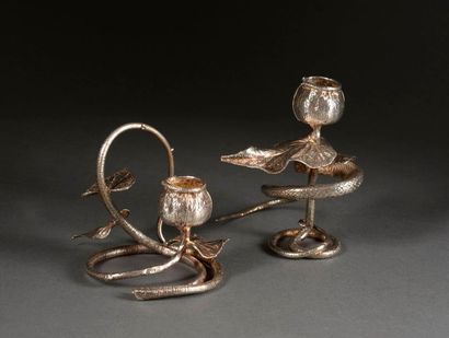 Claude LALANNE Claude LALANNE (1925-2019) - Candleholders, 1989 - Silver bronze -...