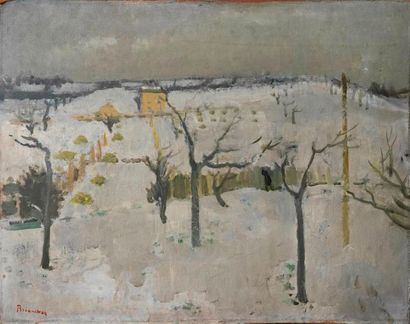 Maurice BRIANCHON Maurice BRIANCHON (1899-1979) - La neige - Huile sur carton signée...