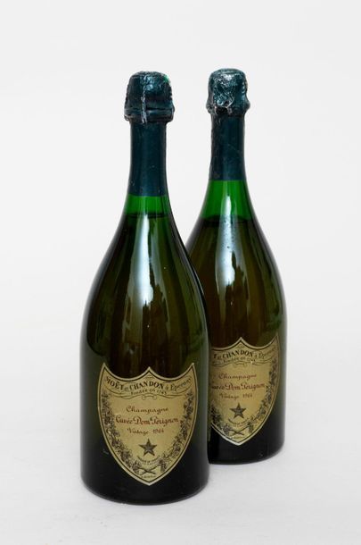 DOM PERIGNON 2 bottles CHAMPAGNE DOM PERIGNON 1964 Vintage (level: 1 between 2cm...