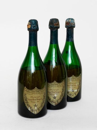 DOM PERIGNON 3 bouteilles CHAMPAGNE DOM PERIGNON 1964 Vintage (niveaux : 1 bas, 2...
