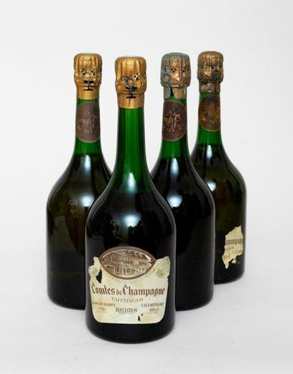 Taittinger 4 bouteillles : 1 CHAMPAGNE TAITTINGER 1961 Brut rosé, 3 CHAMPAGNE TAITTINGER...