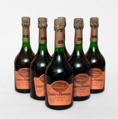 Taittinger 6 bouteillles CHAMPAGNE TAITTINGER 1970 Comte de Champagne Brut rosé (étiquettes...