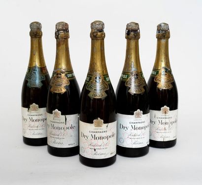HEIDSIECK 5 bouteilles CHAMPAGNE HEIDSIECK & CO 1955 Dry Monopole (niveaux estimés...