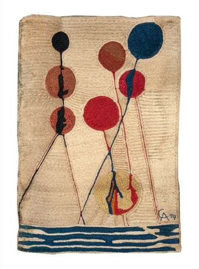 Alexandre CALDER Alexandre CALDER (1898-1976)- Burlap tapestry monogrammed lower...