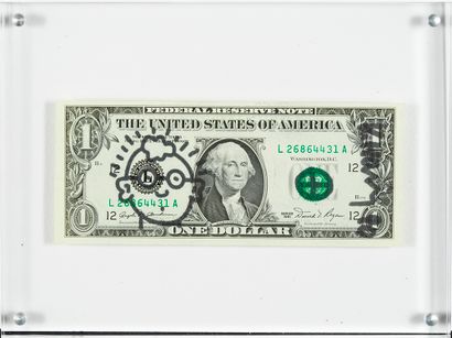 Keith HARING Keith HARING - Felt-tip drawing on $1 bill from 1981. The work is hand...