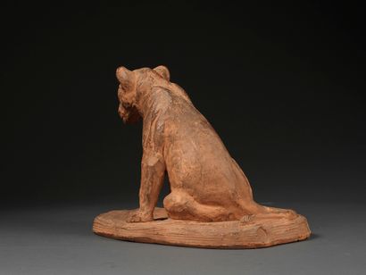 Roger GODCHAUX Roger GODCHAUX ( 1878 / 1958 ) - Lion cub sitting.terracotta signed...