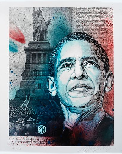 C215 C215, Christian GUEMY (né en 1973) - Obama Love France - Lithographie signée...