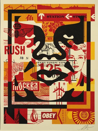 Shepard FAIREY Shepard FAIREY ( Born in 1970 ) - Obey three faces collage, 2020.Triptych,...