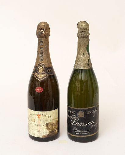 Champagne 2 bouteilles : 1 CHAMPAGNE GOLDEN ROY Demi-sec, 1 CHAMPAGNE LANSON Black...