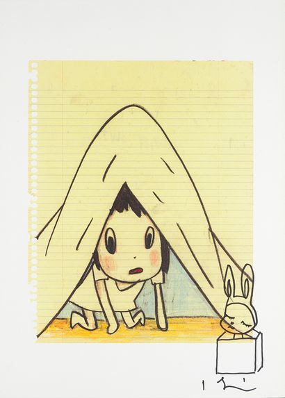 Yoshitomo NARA Yoshitomo NARA- Hide, 2005 - Hand signed ink drawing on page of the...