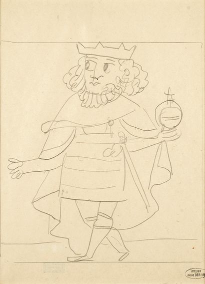 André DERAIN André DERAIN (1880-1954)- Le Roi. Graphite sur papier - 29,8 x 21,5...