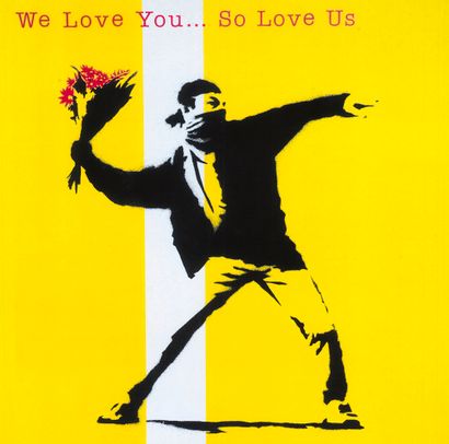 BANKSY BANKSY (after) Flower Thrower - Silkscreen print on card - 30 x 30 cm - Note:...