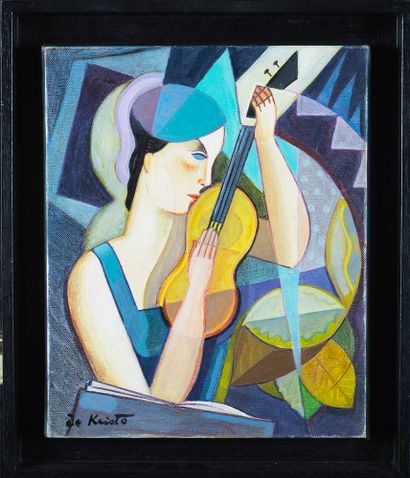 Bela De KRISTO Bela De KRISTO ( 1920-2006 ) - Young girl with guitar.oil on canvas...