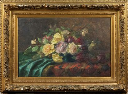 Jozef De BELDER Jozef De BELDER ( 1871 - 1927 ) - Jetée de fleurs.Huile sur toile...