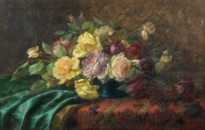 Jozef De BELDER Jozef De BELDER ( 1871 - 1927 ) - Jetée de fleurs.Huile sur toile...