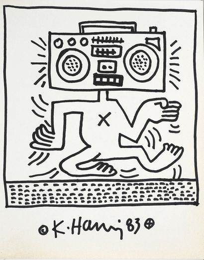 Keith HARING 
Keith HARING (1958-1990) - Radio Man - Marker sur papier - Signé et...