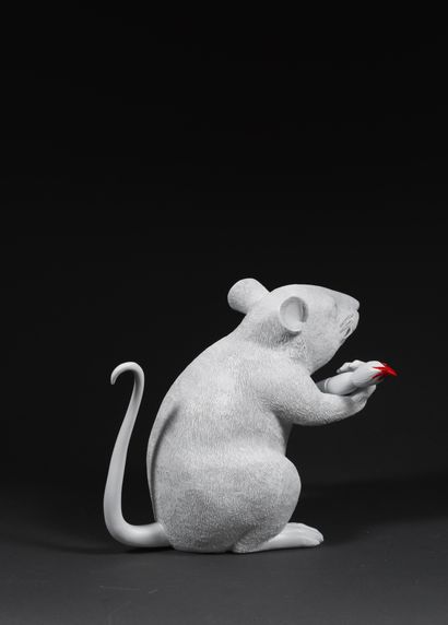 BANKSY BANKSY (d'après) (1974) - Rat figure - Blanc & rouge - Hauteur : 27 cm - Boîte...