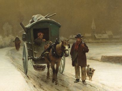 Fleury Chenu 
Fleury CHENU (1833 - 1875 ) - La carriole sur un chemin enneigé - 

Huile...
