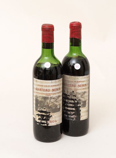 Château Nénin 2 bottles CHÂTEAU NENIN 1966 Pomerol (levels: 1 high shoulder, 1 mid...