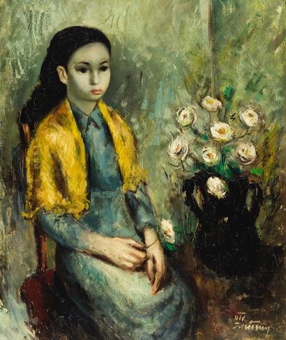 Zutney Zutney (?) - Young seated woman - Oil on isorel 55 x 46 cm
