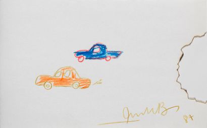 null 
Jean-Michel BASQUIAT(1960-1988) - Two automobiles - Pencil drawing on paper...