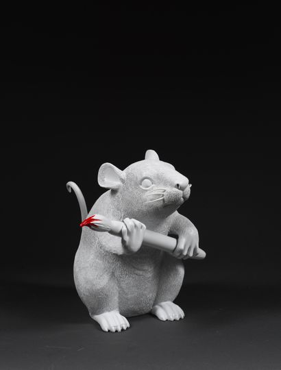 BANKSY BANKSY (after) (1974) - Rat figure - White & red - Height: 27 cm - Original...