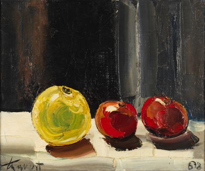 Louis Travert Louis TRAVERT (born 1919) - Still life with three apples - Oil on canvas...