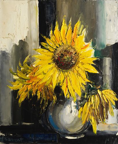 Louis Travert Louis TRAVERT (born in 1919) - Sunflower vase - Oil on canvas signed...