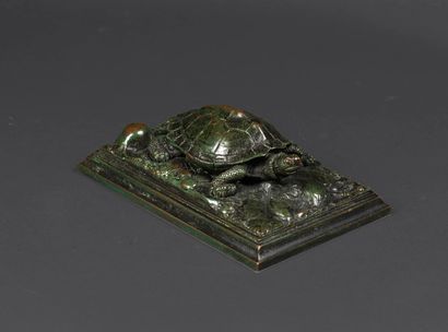 Antoine-Louis Barye Antoine-Louis BARYE (1795-1875) - Tortoise on square plinth -...