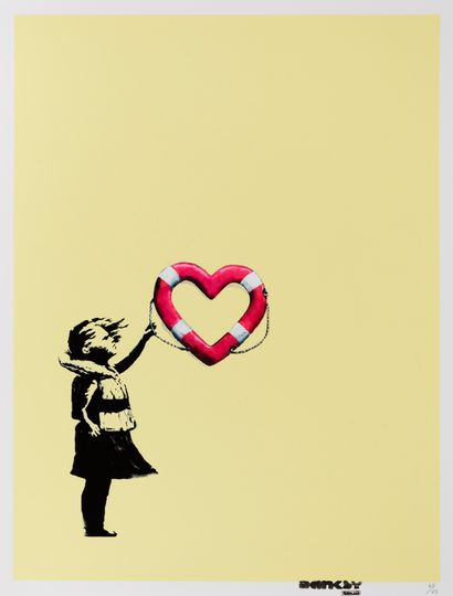 BANKSY (after) Banksy (after) X Post Modern Vandal - Girl With Heart Shaped Float,...