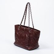 Chanel CHANEL - Sac cabas en veau grainé bordeaux - Intérieur en tissus gris - Double...