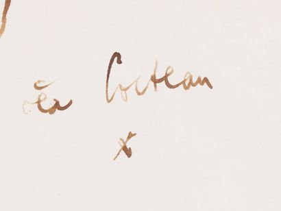 Jean COCTEAU Jean COCTEAU (1889-1963) - Oedipus Rex - Brown ink drawing signed lower...