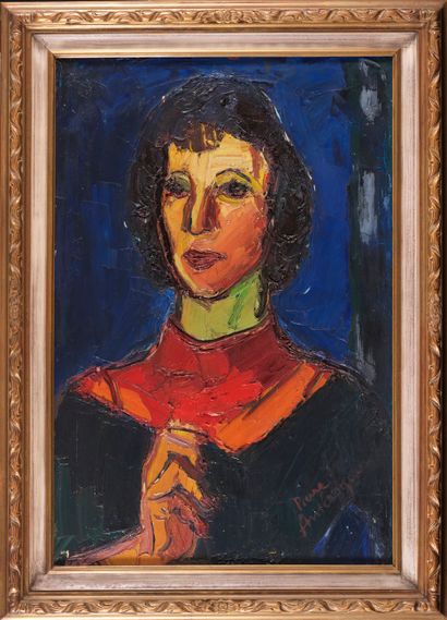 Pierre AMBROGIANI Pierre AMBROGIANI (1907-1985) - Portrait de femme - Huile sur toile...