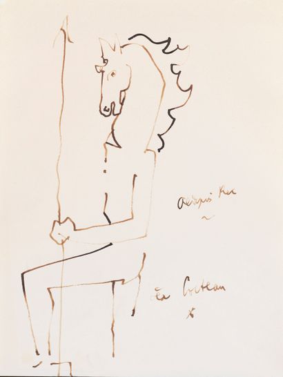 Jean COCTEAU Jean COCTEAU (1889-1963) - Oedipus Rex - Brown ink drawing signed lower...