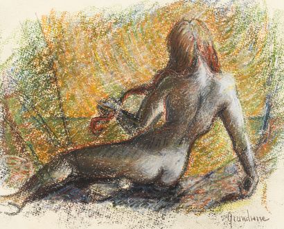 Henri Granserre Henri GRANSERRE (1923) - Female nude seated from behind - Grease...