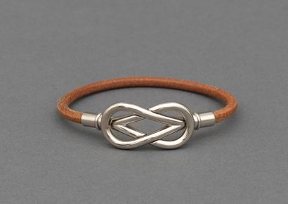 Hermès HERMES - Infiniti bracelet in leather and metal - Beige vinyl lining - Dimensions...