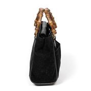 Gucci GUCCI - Mini sac shopping bambou en cuir velours noir, pecari et bambou - Doublure...