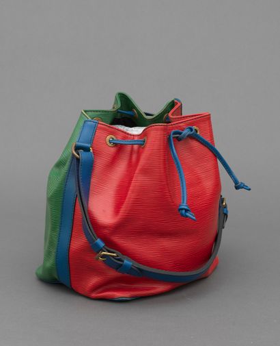 Louis Vuitton LOUIS VUITTON - Sac bandoulière Noé PM en cuir épi tricolore rouge,...