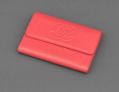 Chanel CHANEL - Coral caviar calfskin wallet / purse - Coral leather and fabric inside...