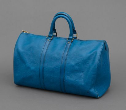 Louis Vuitton LOUIS VUITTON - Sac de voyage keepall 45 cm cuir épi bleu - Dimensions...